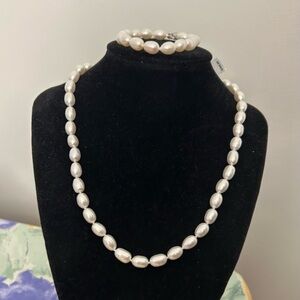 SS Genuine Freshwater Pearl Necklace and Bracelet Set